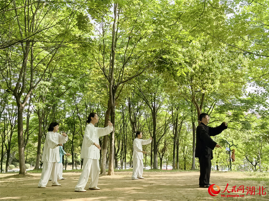 4月27日，市民在漢江灣體育公園里練習(xí)太極拳。人民網(wǎng)記者 周雯攝